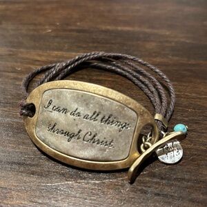 Inspirational Christian Bracelet with Brown Cord